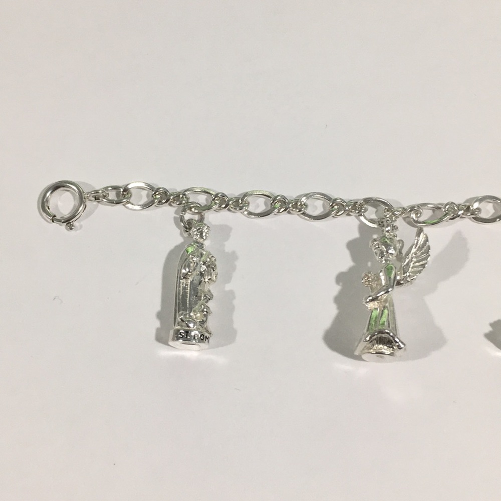 Sterling Silver Charm Bracelet W/Religious Charms - Picture 4 of 5